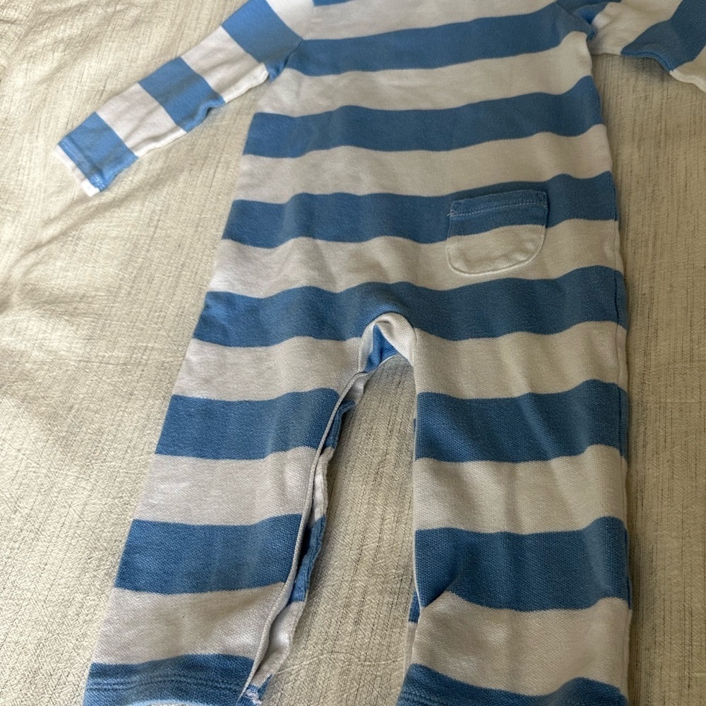Janie and Jack Blue and White Striped Romper, Size 12-18mo - Picture 11 of 14